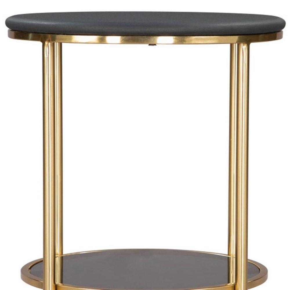 18" Black Faux Marble and Wood Round Coffee Table