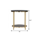 18" Black Faux Marble and Wood Round Coffee Table