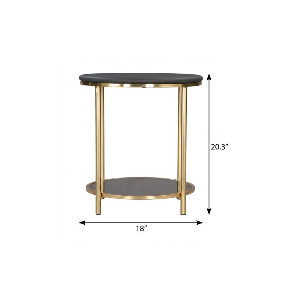 18" Black Faux Marble and Wood Round Coffee Table