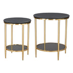 18" Black Faux Marble and Wood Round Coffee Table