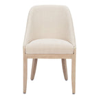Beige And Natural Fabric And Wood Dining Side Chair
