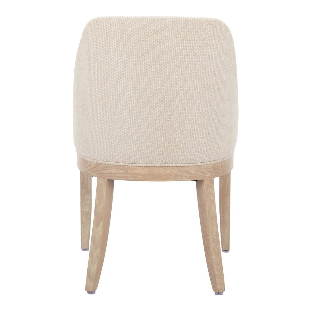 Beige And Natural Fabric And Wood Dining Side Chair