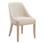 Beige And Natural Fabric And Wood Dining Side Chair