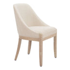 Beige And Natural Fabric And Wood Dining Side Chair