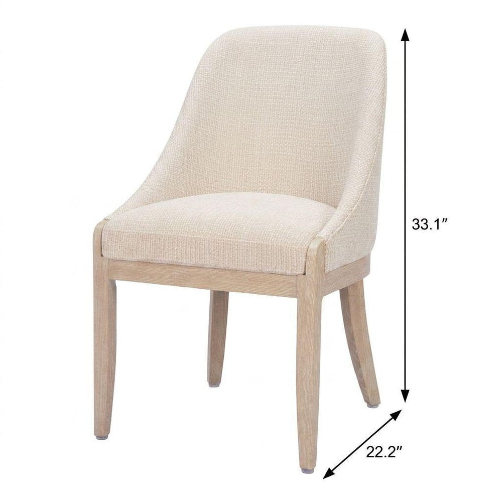 Beige And Natural Fabric And Wood Dining Side Chair