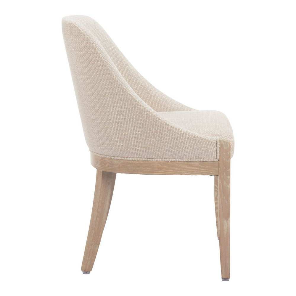 Beige And Natural Fabric And Wood Dining Side Chair