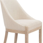 Beige And Natural Fabric And Wood Dining Side Chair