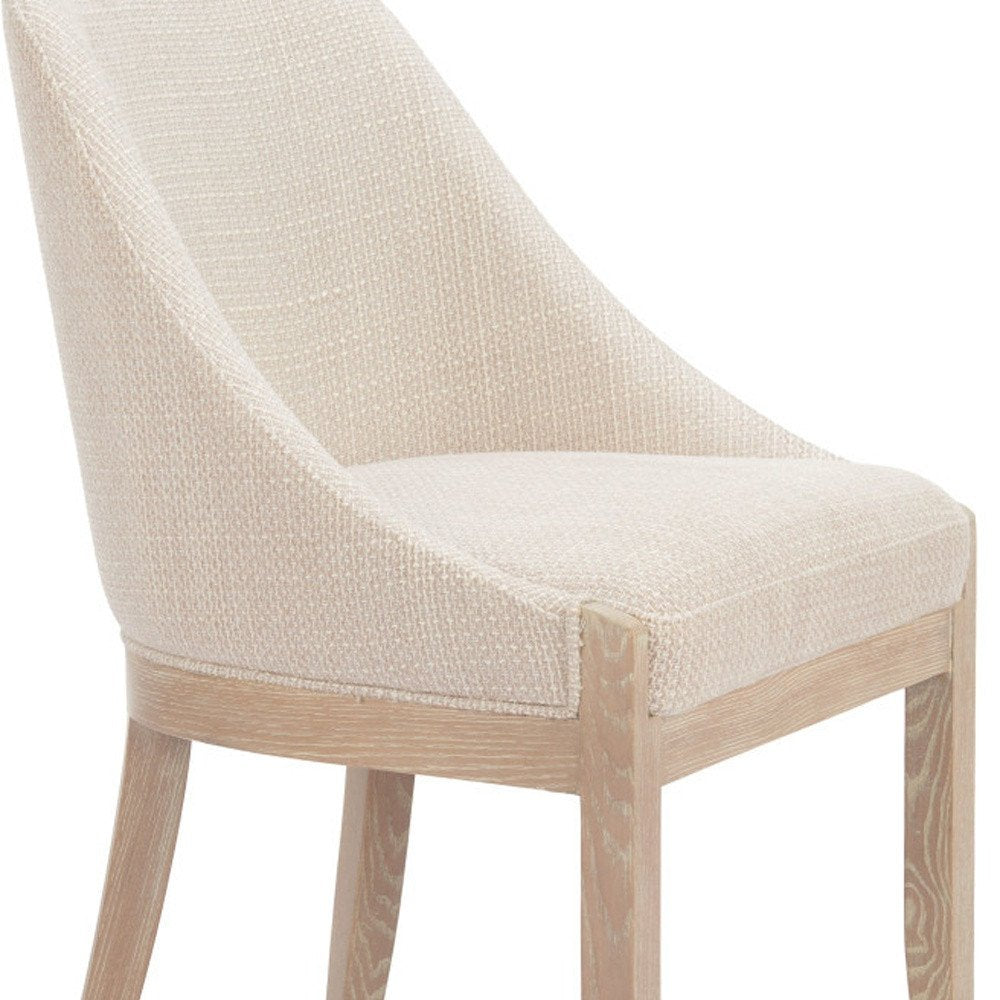 Beige And Natural Fabric And Wood Dining Side Chair