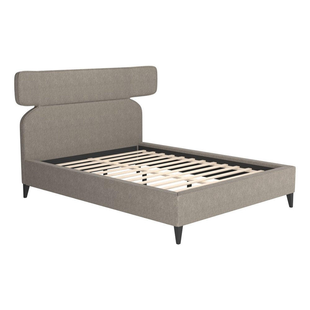 Brown Solid Wood And Upholstery Queen Bed Frame
