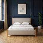 Natural and Beige Wood And Upholstery King Bed Frame