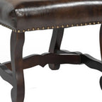 Set of Two Cream and Dark Brown Wood Leather And Linen Dining Side Chairs