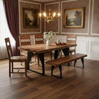 Six Piece Brown and Black Solid Wood Dining Set with Four Chairs