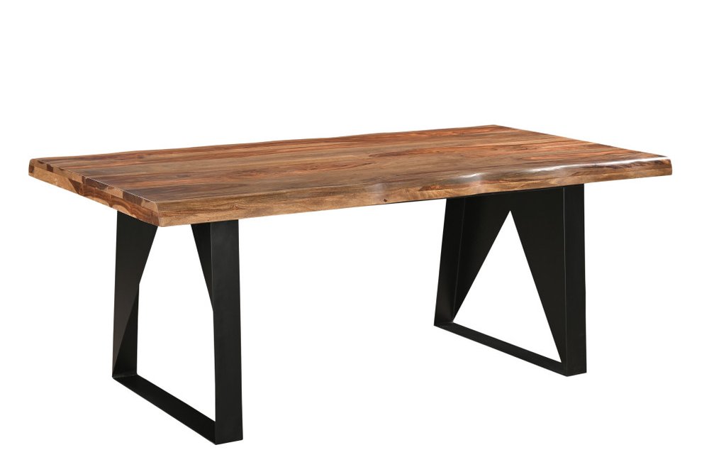 Six Piece Brown and Black Solid Wood Dining Set with Four Chairs
