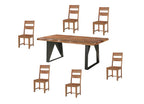 Seven Piece Brown and Black Solid Wood Dining Set with Six Chairs