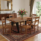 Seven Piece Brown and Black Solid Wood Dining Set with Six Chairs