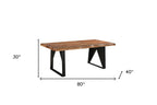 Seven Piece Brown and Black Solid Wood Dining Set with Six Chairs