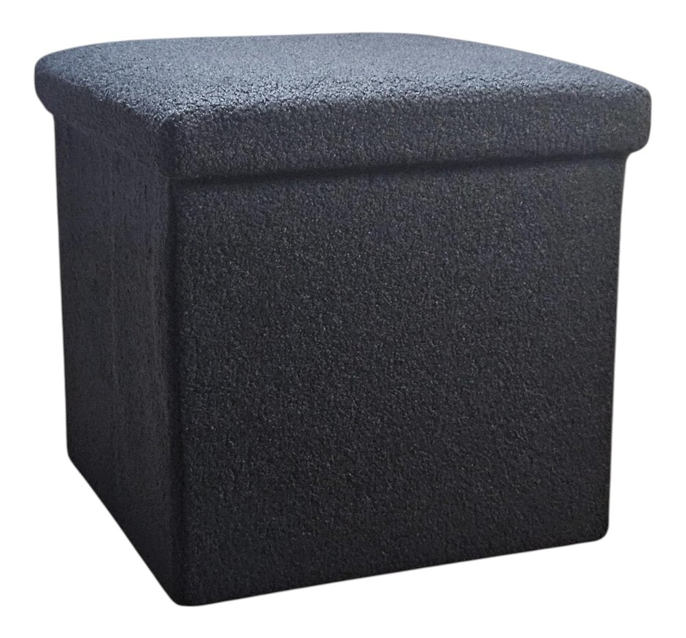 12" Black Boucle Cube Ottoman With Storage