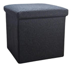 15" Black Boucle Cube Ottoman With Storage