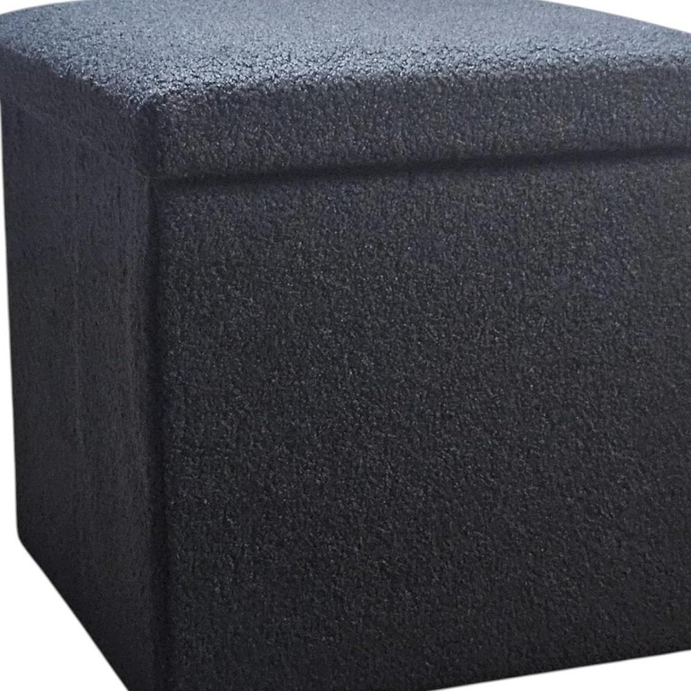 15" Black Boucle Cube Ottoman With Storage
