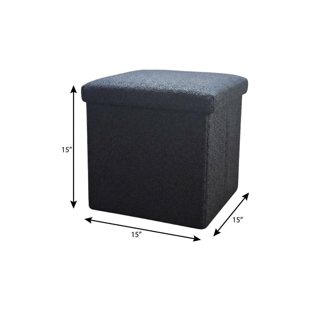 12" Black Boucle Cube Ottoman With Storage