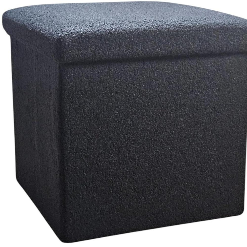 15" Black Boucle Cube Ottoman With Storage