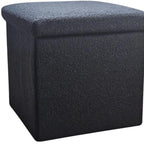 15" Black Boucle Cube Ottoman With Storage