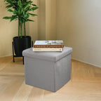 15" Gray Boucle Cube Ottoman With Storage