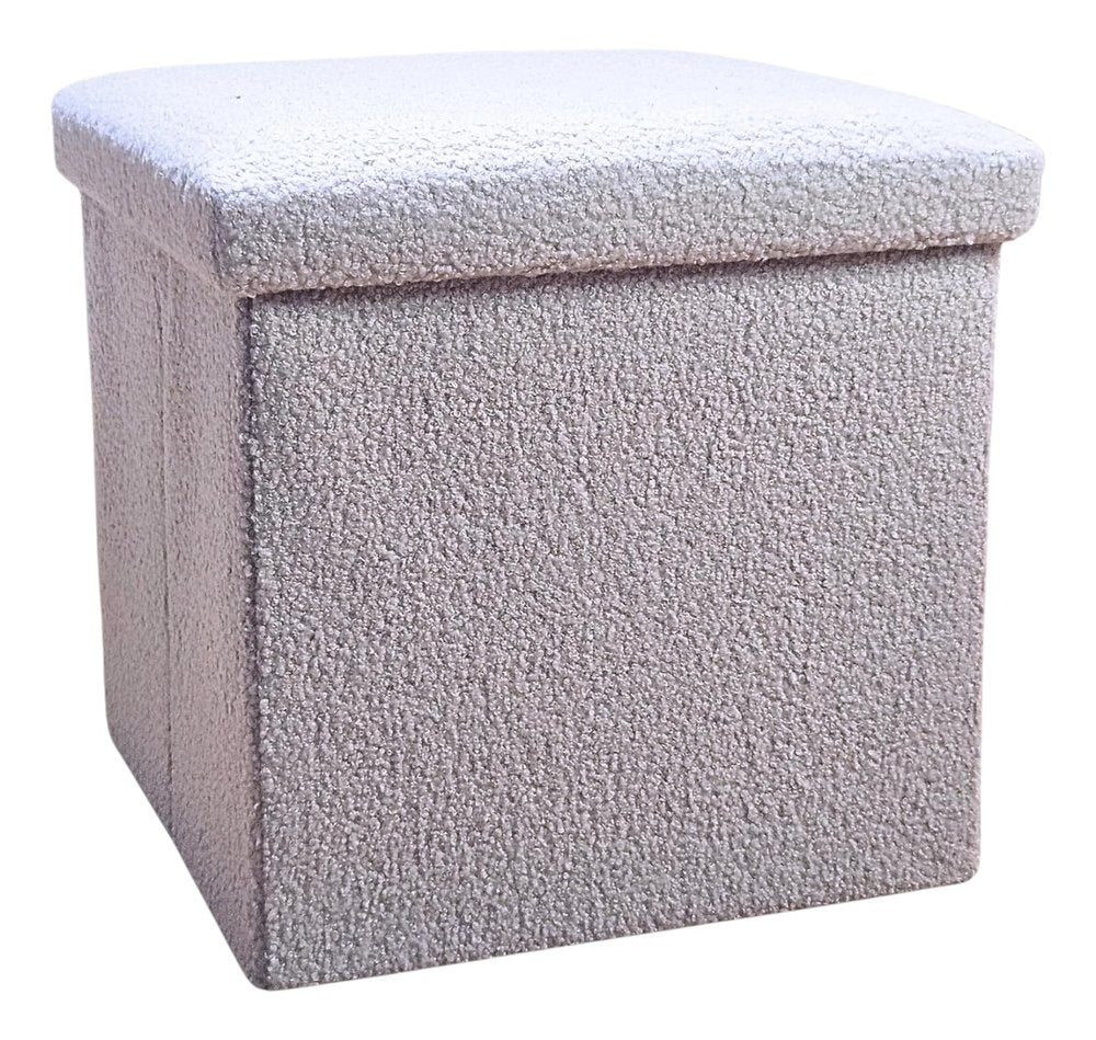 15" Gray Boucle Cube Ottoman With Storage