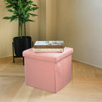 30" Pink Boucle Ottoman With Storage