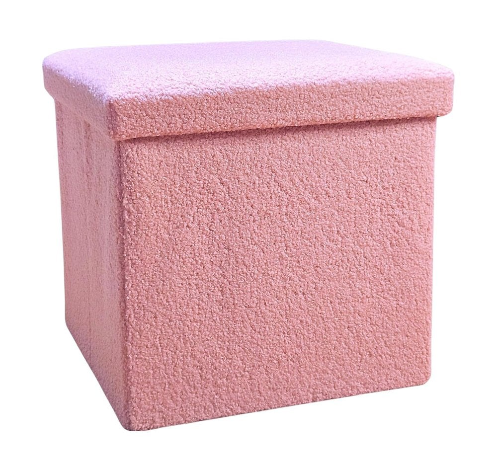30" Pink Boucle Ottoman With Storage