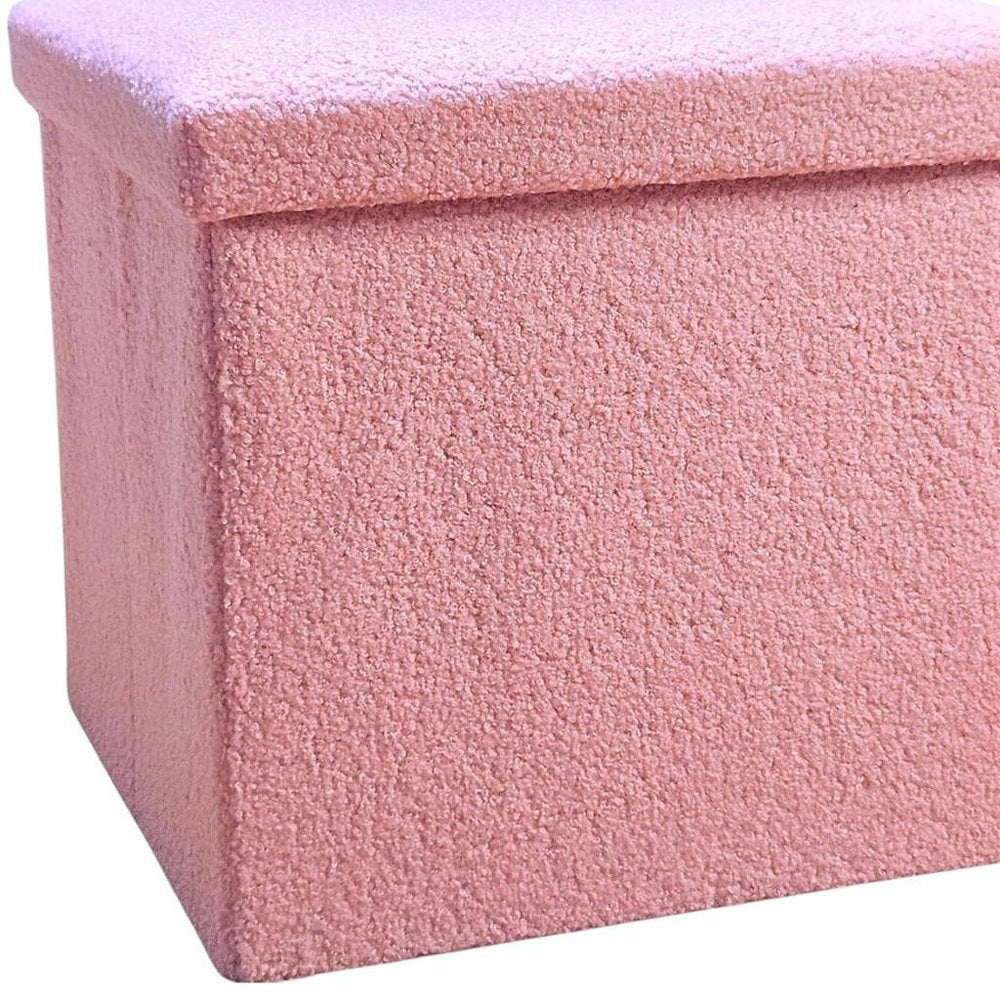 30" Pink Boucle Ottoman With Storage