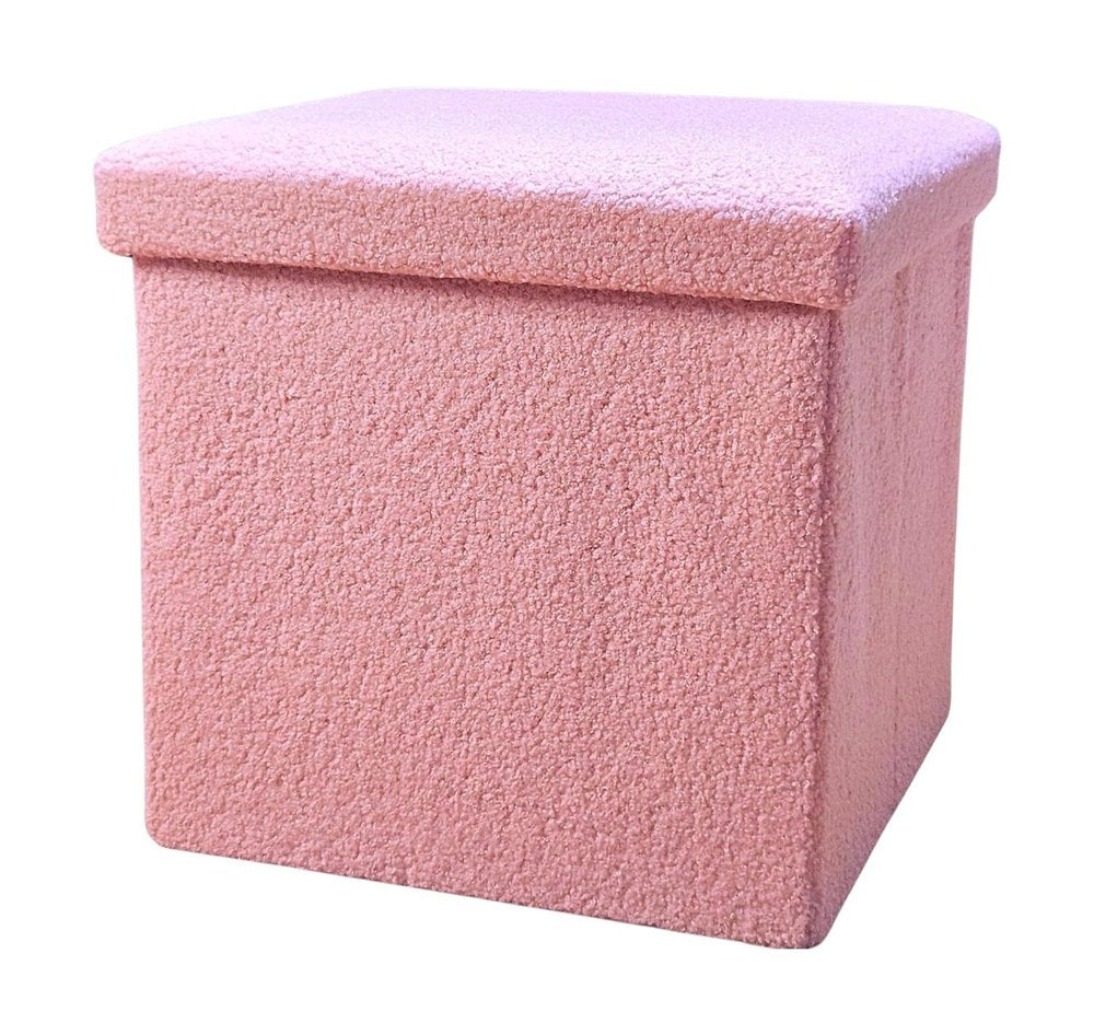 30" Pink Boucle Ottoman With Storage