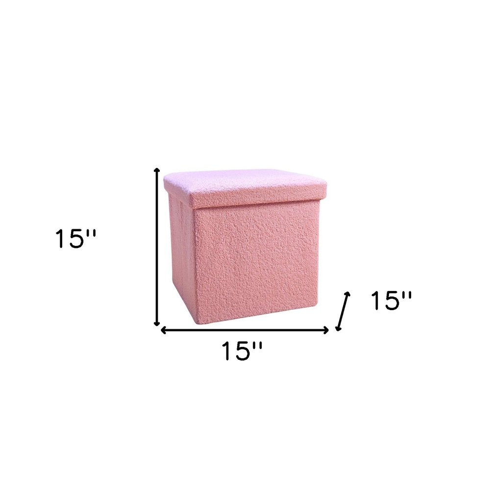 30" Pink Boucle Ottoman With Storage