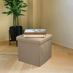 15" Taupe Boucle Cube Ottoman With Storage