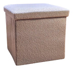 15" Taupe Boucle Cube Ottoman With Storage