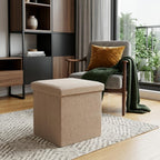 15" Taupe Boucle Cube Ottoman With Storage