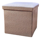 15" Taupe Boucle Cube Ottoman With Storage