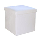 15" White Boucle Cube Ottoman With Storage