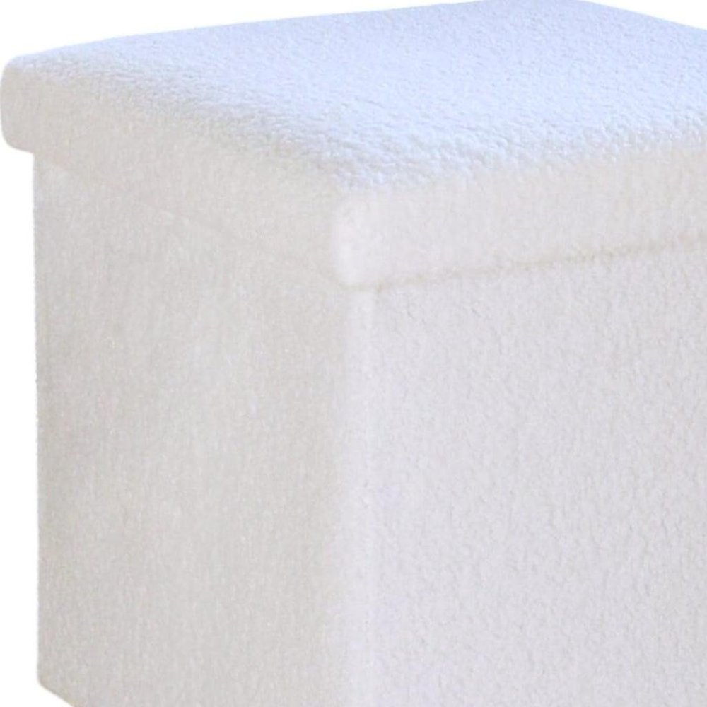 15" White Boucle Cube Ottoman With Storage