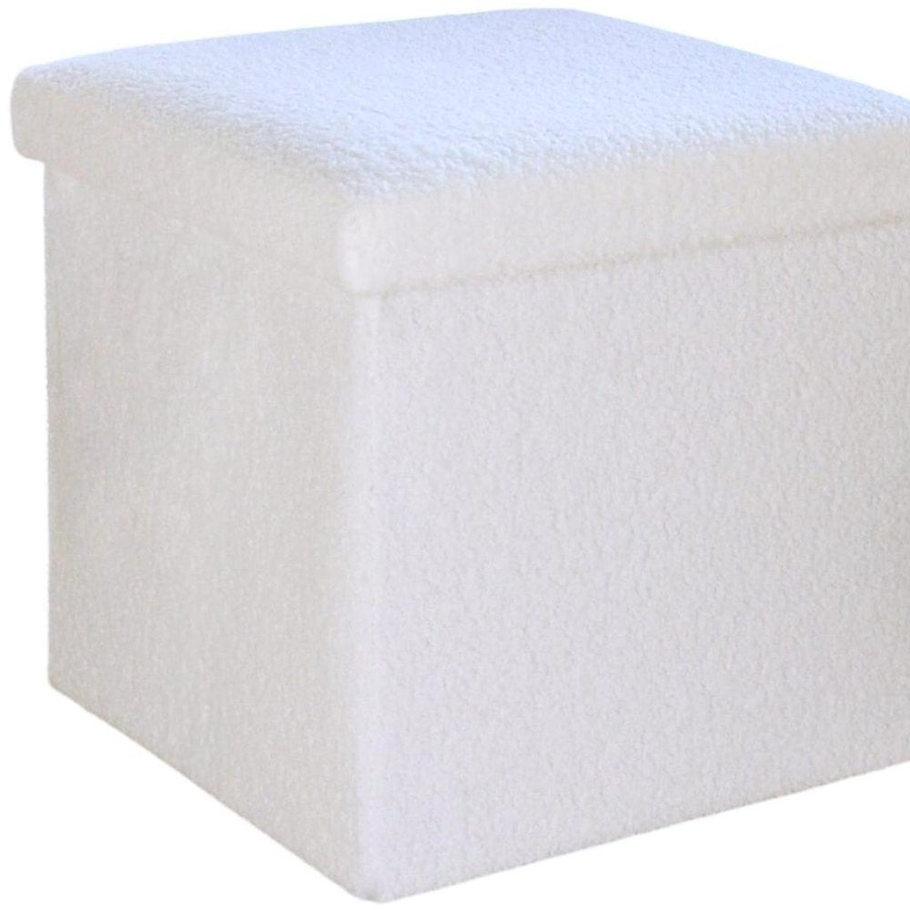 15" White Boucle Cube Ottoman With Storage