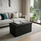 15" Black Boucle Cube Ottoman With Storage