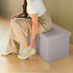 15" Gray Boucle Cube Ottoman With Storage