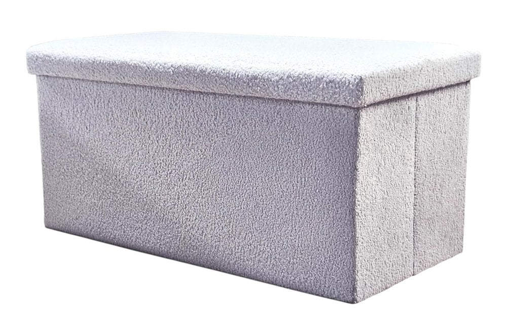 15" Gray Boucle Cube Ottoman With Storage