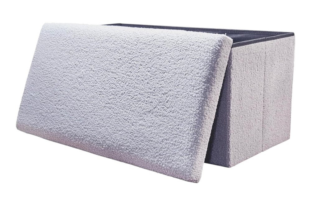 15" Gray Boucle Cube Ottoman With Storage