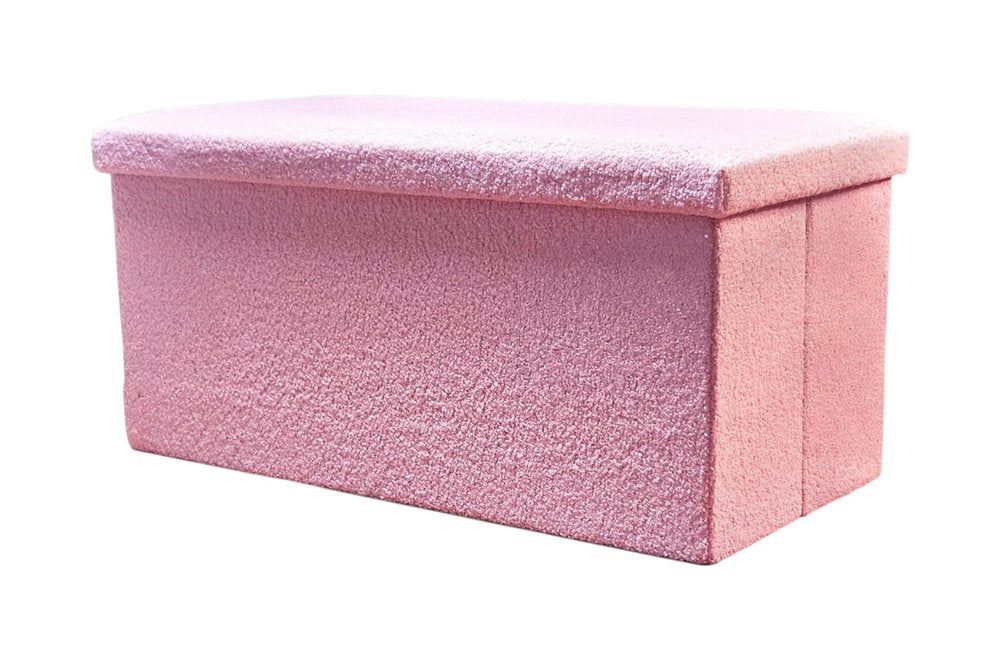 15" Pink Boucle Cube Ottoman With Storage