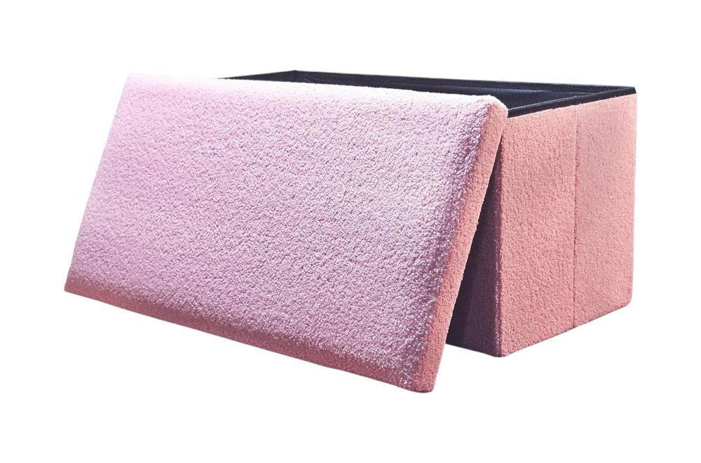 15" Pink Boucle Cube Ottoman With Storage
