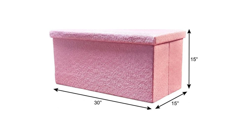 15" Pink Boucle Cube Ottoman With Storage