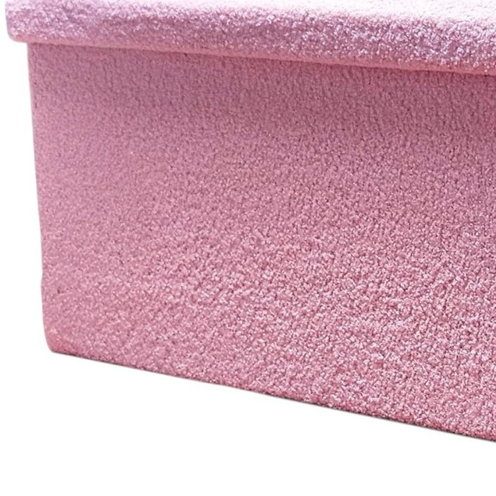 15" Pink Boucle Cube Ottoman With Storage