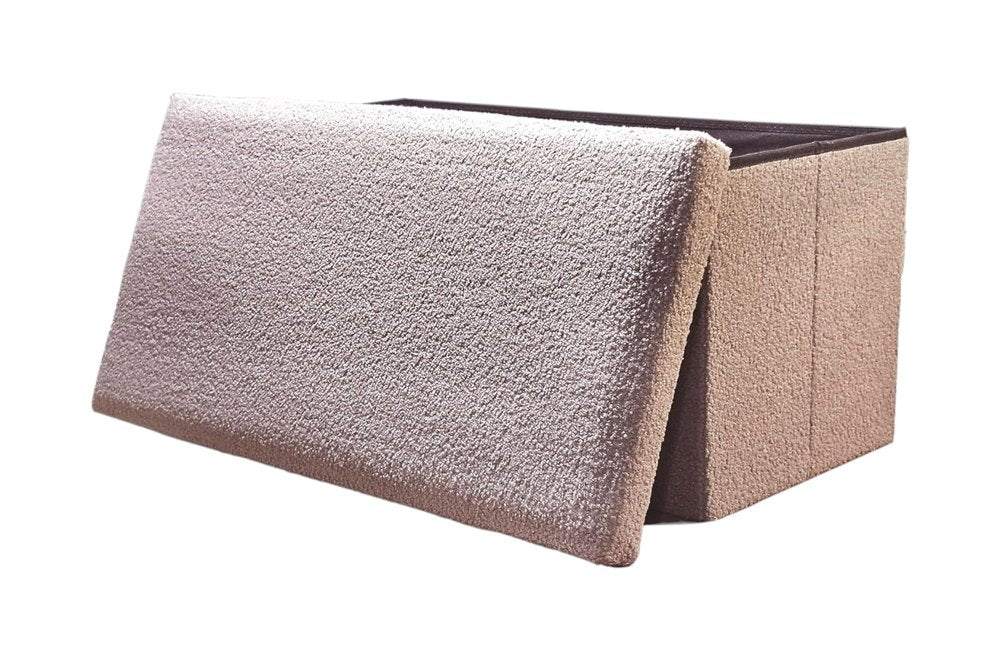 15" Taupe Boucle Cube Ottoman With Storage