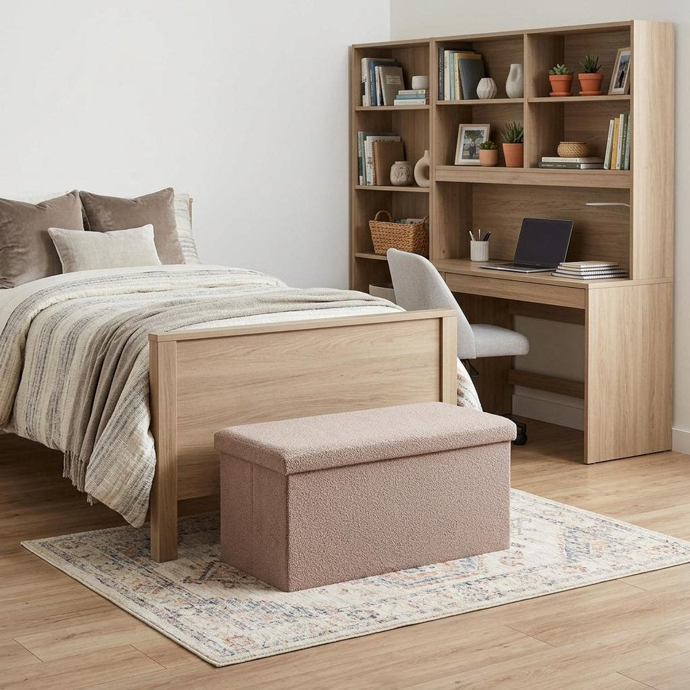 15" Taupe Boucle Cube Ottoman With Storage